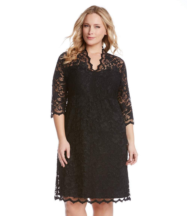 Karen Kane Black Plus Size V-Neck Scallop Lace Dress Karen Kane