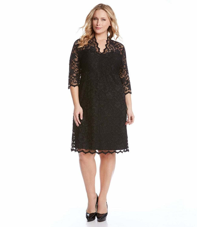 Karen Kane Black Plus Size V-Neck Scallop Lace Dress Karen Kane