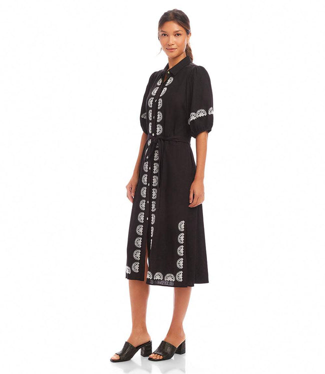 Karen Kane Black Puff Sleeve Embroidered Shirtdress Karen Kane