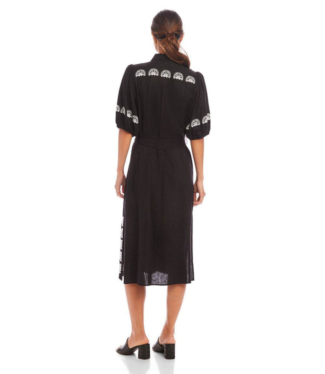 Karen Kane Black Puff Sleeve Embroidered Shirtdress Karen Kane