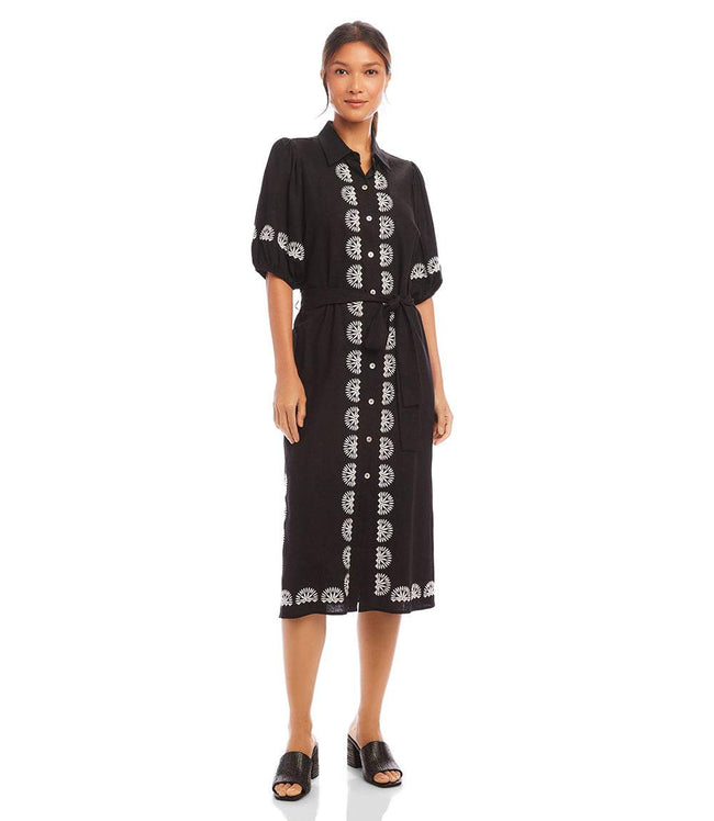 Karen Kane Black Puff Sleeve Embroidered Shirtdress Karen Kane