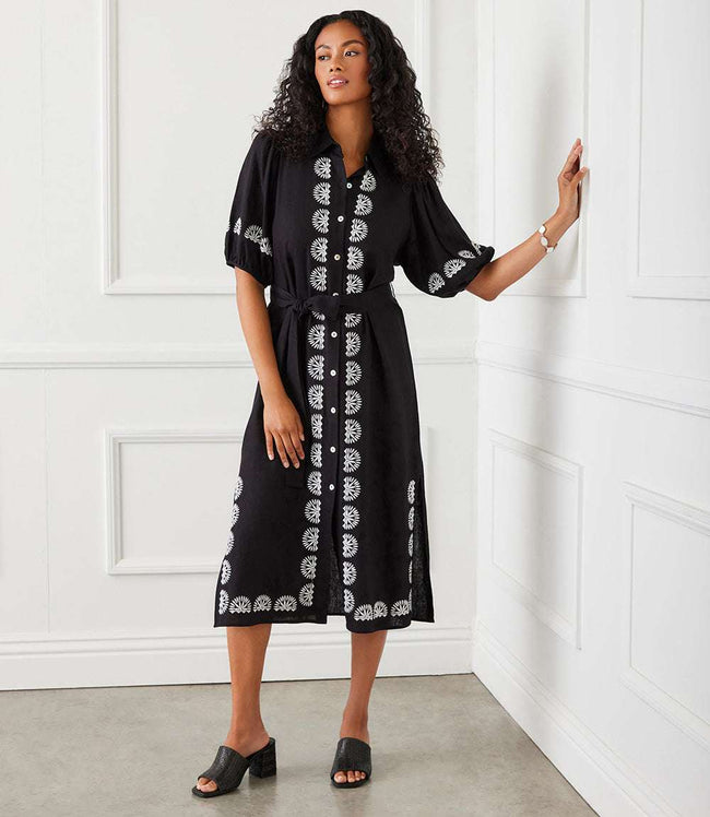 karen kane Black Puff Sleeve Embroidered Shirtdress Karen Kane