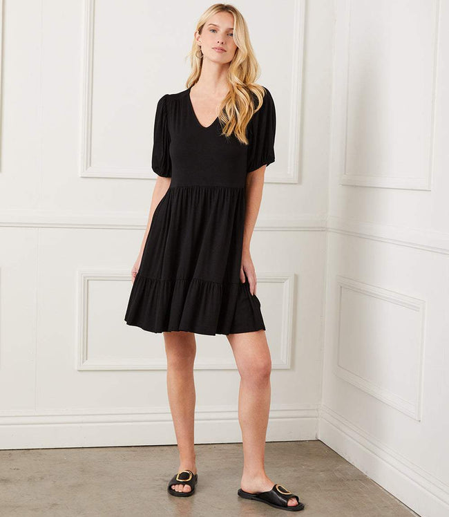 Karen Kane Black Puff Sleeve Tiered Dress Karen Kane
