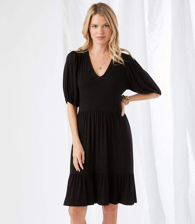 Karen Kane Black Puff Sleeve Tiered Dress Karen Kane