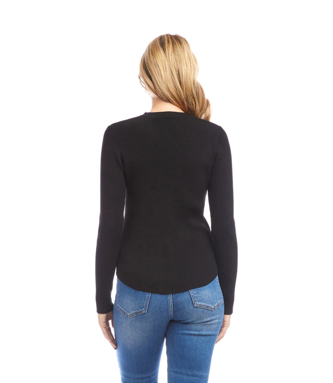 Karen Kane Black Ribbed Crewneck Sweater Karen Kane