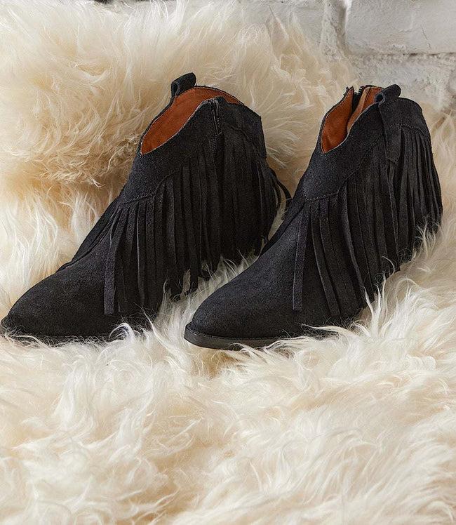 karen kane Black Seychelles Easy Come Easy Go Fringe Booties Karen Kane