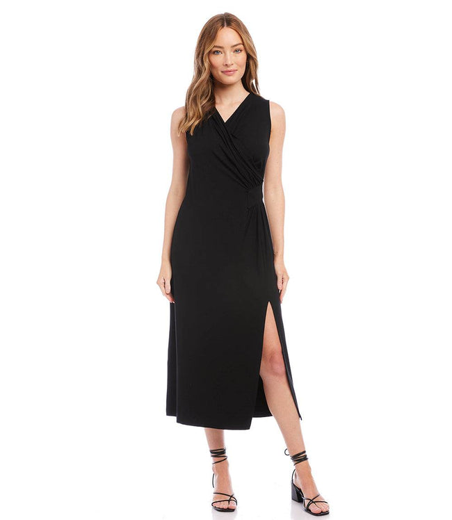 Karen Kane Black Sleeveless Faux Wrap Midi Dress Karen Kane