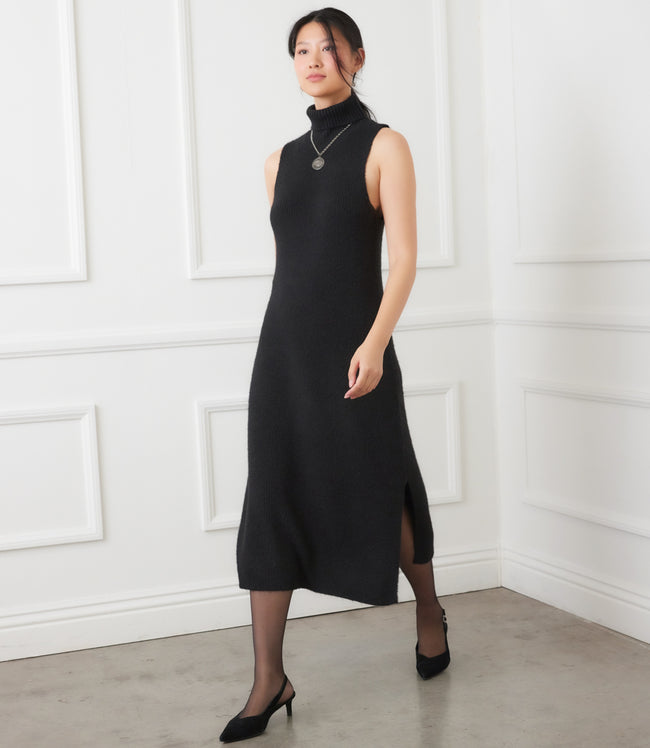 Karen Kane Black Sleeveless Turtleneck Sweater Dress Karen Kane