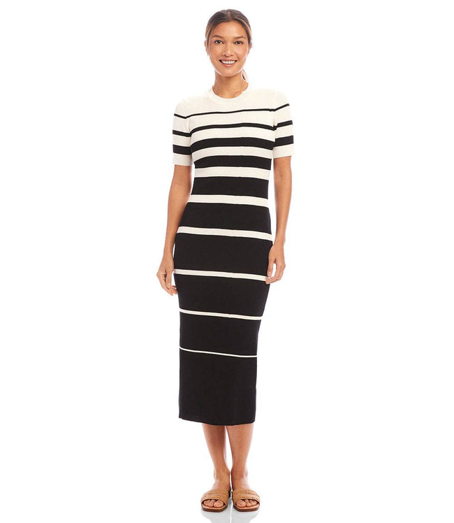 Karen Kane Black Stripe Ribbed Sweater Midi Dress Karen Kane