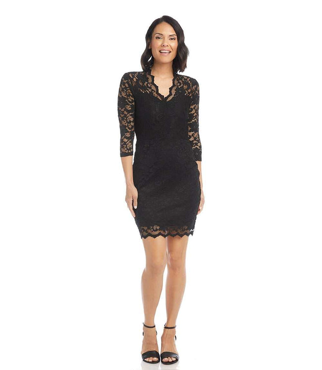 Karen Kane Black V-Neck Scallop Hem Lace Dress Karen Kane