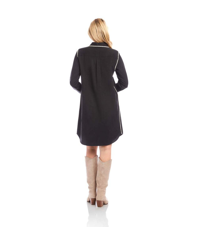 Karen Kane Black With Antique Cream Long Sleeve Edge Stitch Shirtdress Karen Kane