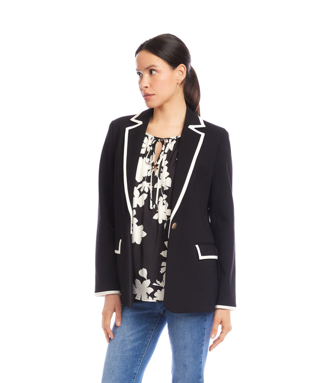 Karen Kane Black With Cream Contrast Ponte Knit Blazer Karen Kane