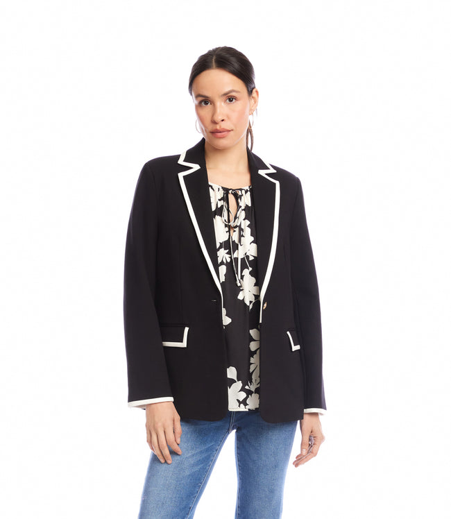 Karen Kane Black With Cream Contrast Ponte Knit Blazer Karen Kane