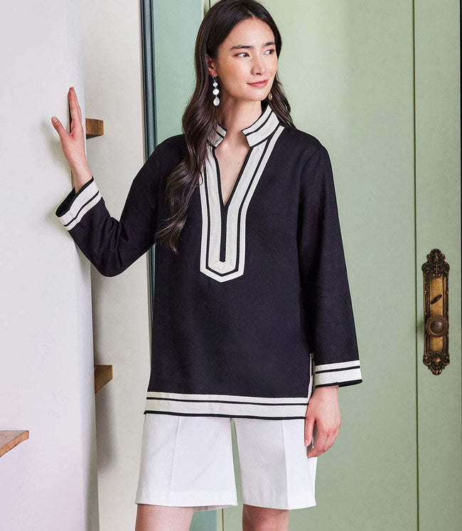 karen kane Black With Cream The St. Tropez Tunic Karen Kane