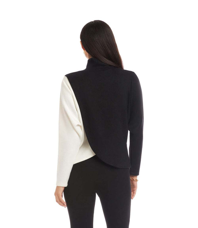 Karen Kane Black With Ivory Long Sleeve Crossover Colorblock Top Karen Kane