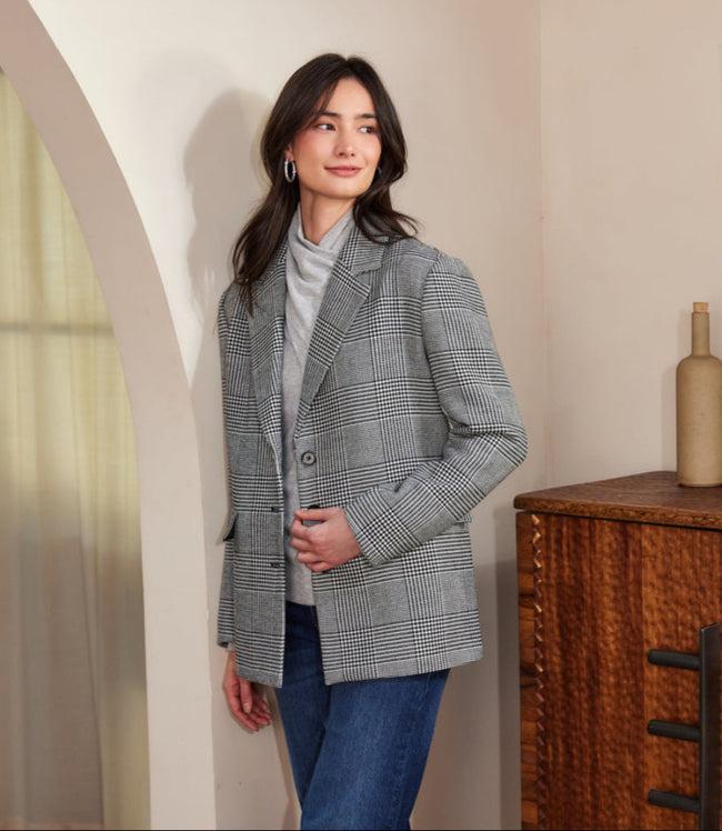 Karen Kane Black With Off White Houndstooth Blazer Karen Kane