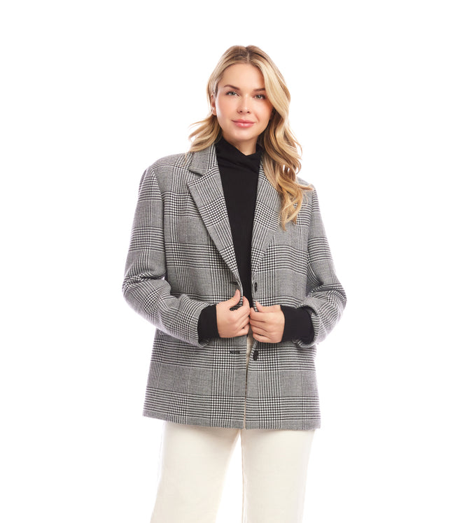 Karen Kane Black With Off White Houndstooth Blazer Karen Kane