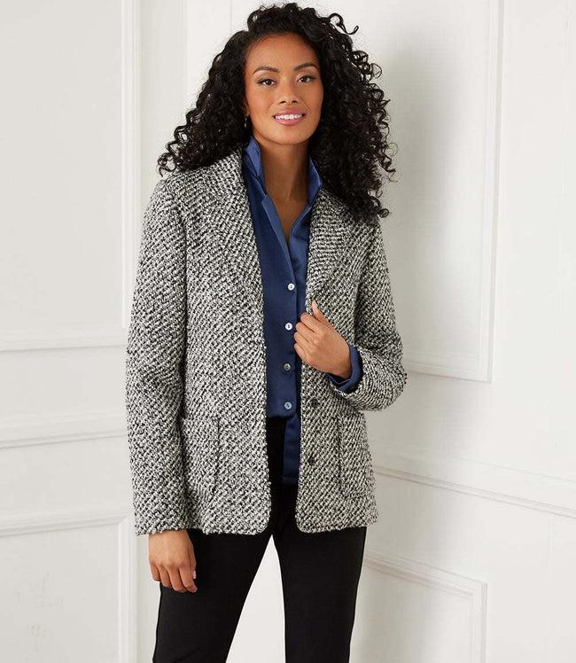 Karen Kane Black With Off White Petite Size Tweed Blazer Karen Kane