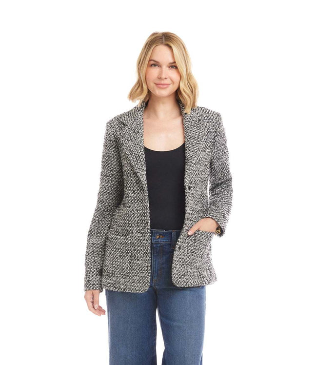 Karen Kane Black With Off White Petite Size Tweed Blazer Karen Kane