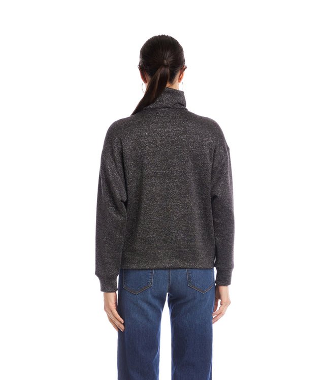 Karen Kane Black With Silver Long Sleeve Faux Wrap Turtleneck Top Karen Kane