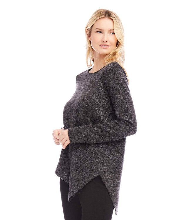 Karen Kane Black With Silver Long Sleeve Metallic Asymmetric Top Karen Kane