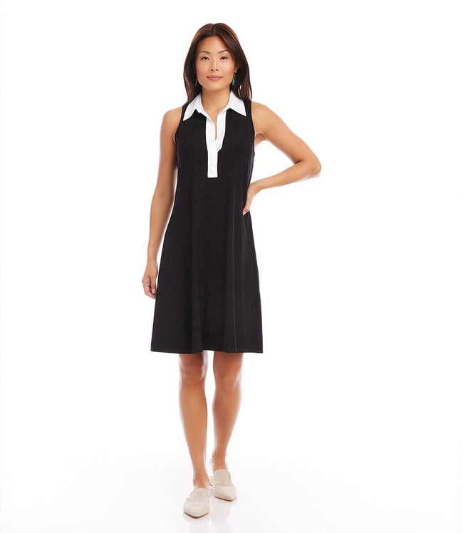 Karen Kane Black With White Contrast Placket Dress Karen Kane