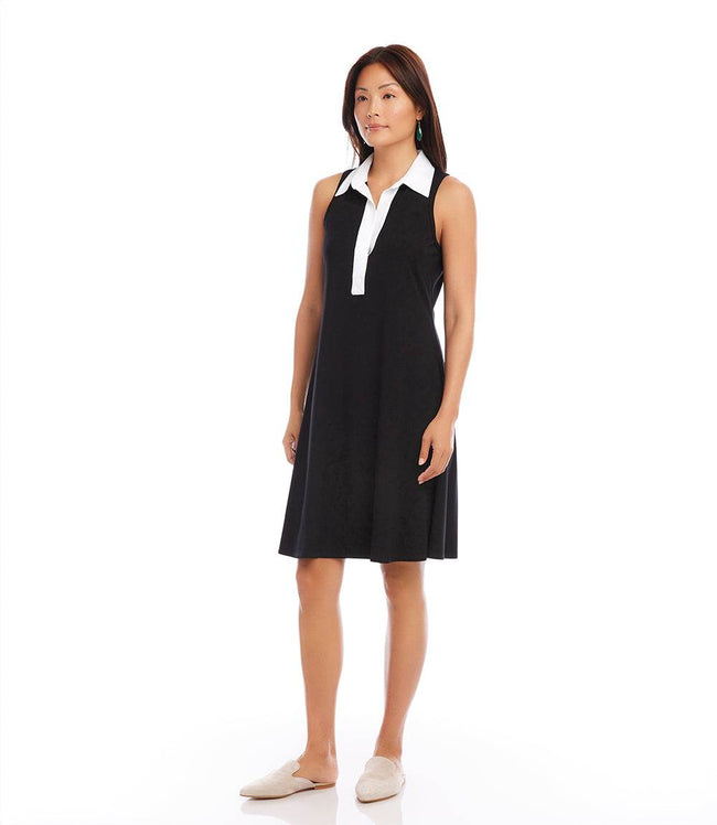 Karen Kane Black With White Contrast Placket Dress Karen Kane