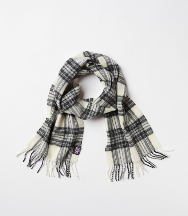 Karen Kane Black With White Merino Wool Fringed Plaid Scarf Karen Kane