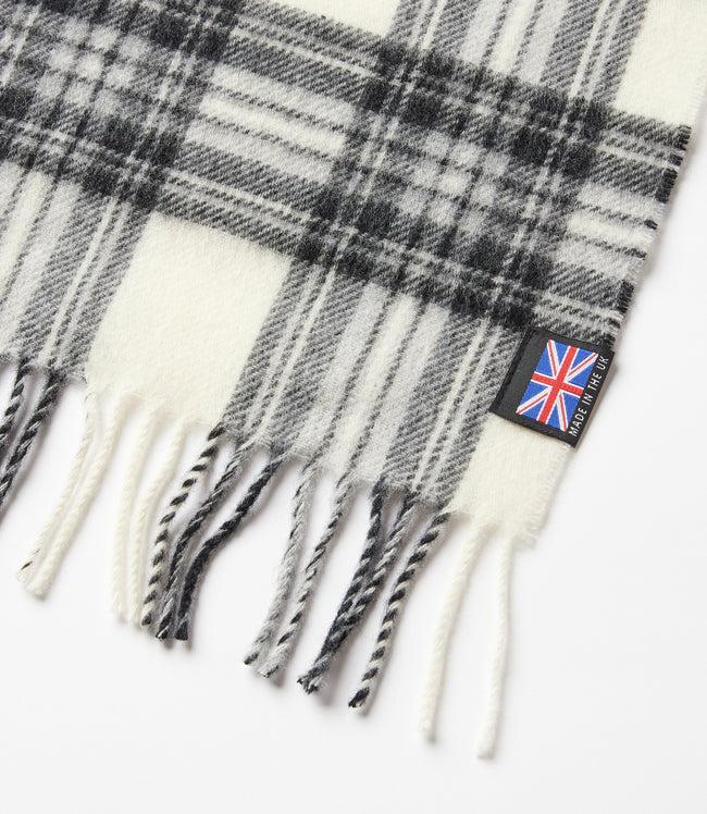 Karen Kane Black With White Merino Wool Fringed Plaid Scarf Karen Kane