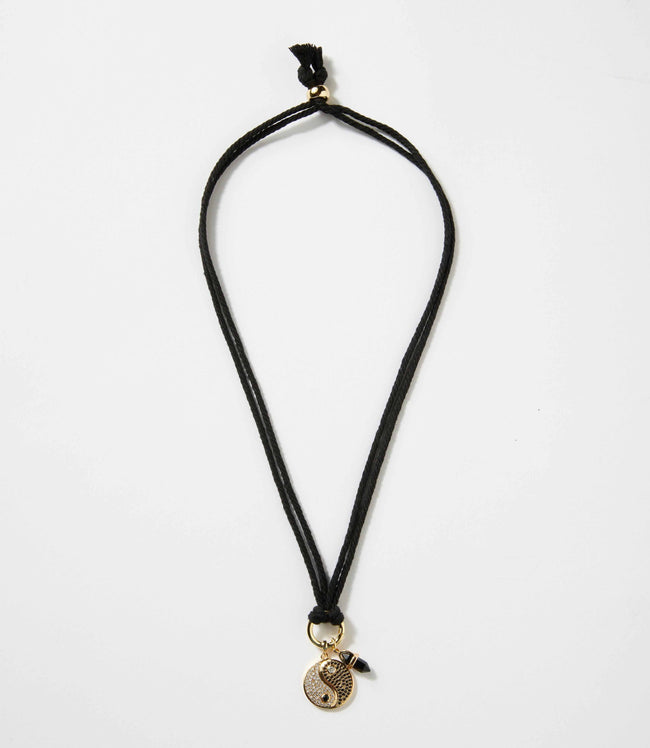 Karen Kane Black Yin Yang Disc And Gemstone Point Cord Necklace Karen Kane