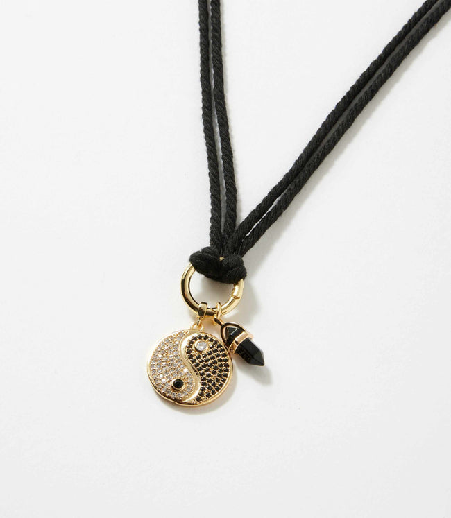karen kane Black Yin Yang Disc And Gemstone Point Cord Necklace Karen Kane