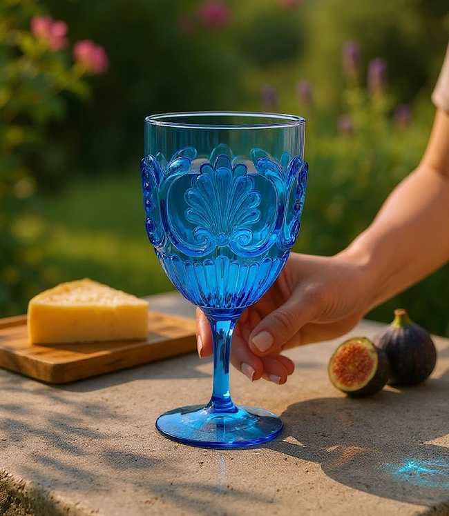 Karen Kane Blue Acrylic Fleur Wine Glass Karen Kane