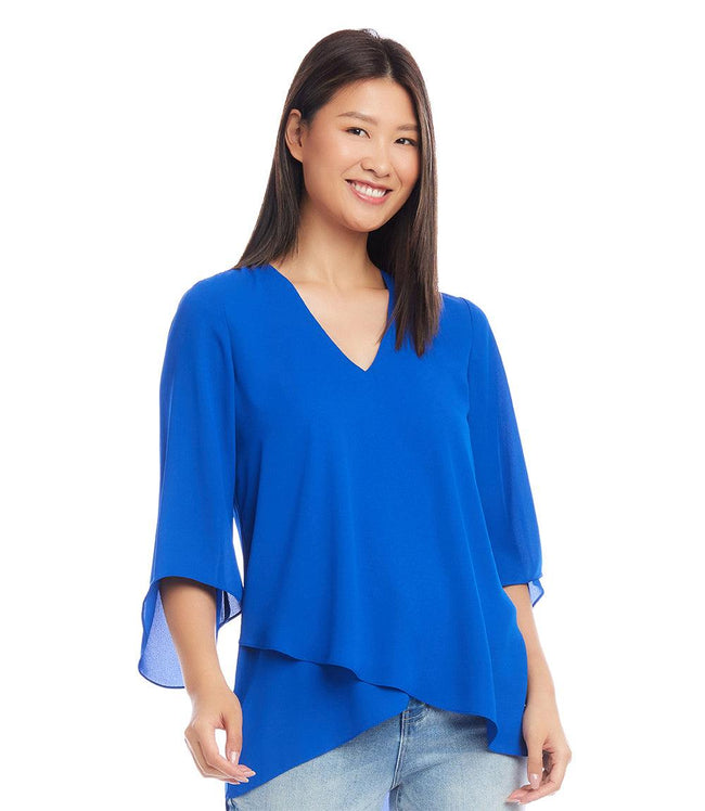Karen Kane Blue Bracelet Sleeve Asymmetric Top Karen Kane