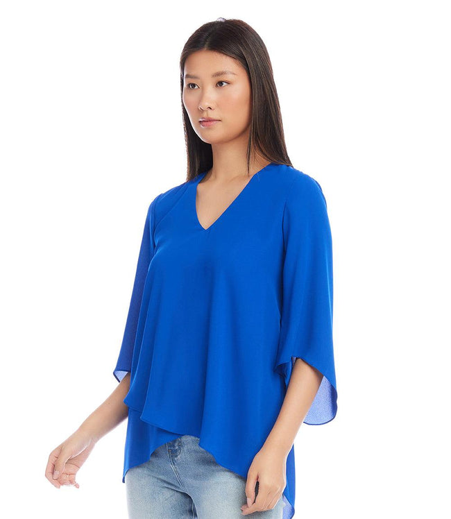 Karen Kane Blue Bracelet Sleeve Asymmetric Top Karen Kane