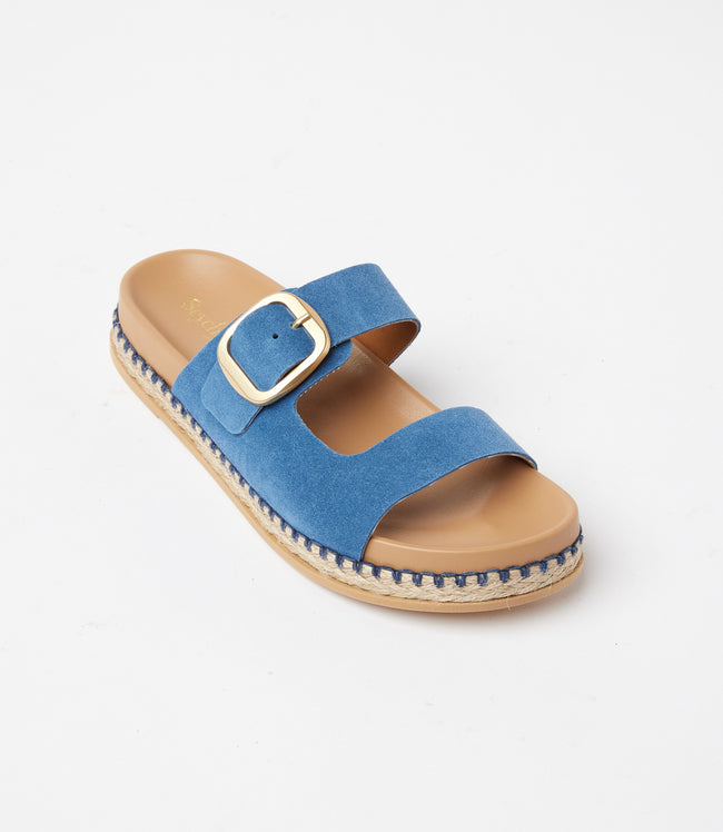 karen kane Blue Getaway Buckle Slip On Sandals Karen Kane