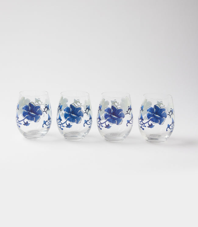 Karen Kane Blue Hand-Painted Wine Glasses Set Of 4 Karen Kane