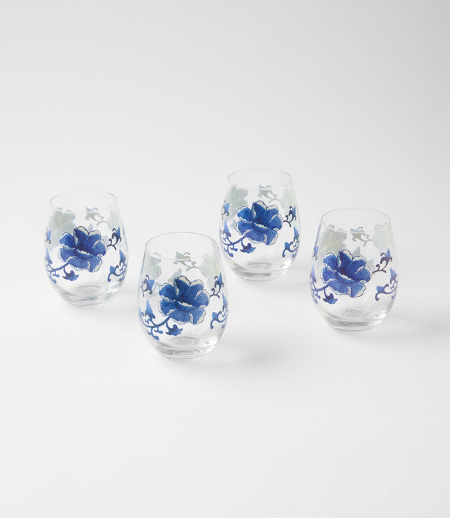 karen kane Blue Hand-Painted Wine Glasses Set Of 4 Karen Kane