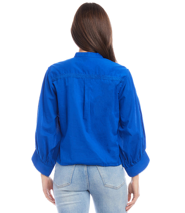 Karen Kane Blue Lace Trim Drawstring Top Karen Kane