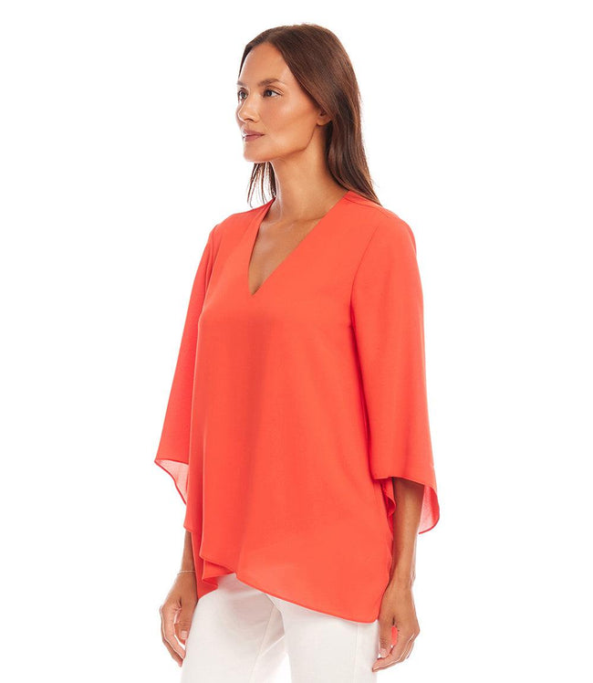 Karen Kane Bright Orange Bracelet Sleeve Asymmetric Top Karen Kane