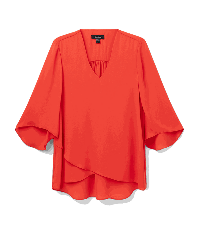 Karen Kane Bright Orange Bracelet Sleeve Asymmetric Top Karen Kane