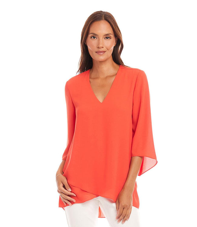 karen kane Bright Orange Bracelet Sleeve Asymmetric Top Karen Kane