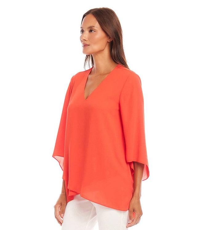 Karen Kane Bright Orange Petite Size Bracelet Sleeve Asymmetric Top Karen Kane