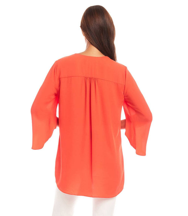 Karen Kane Bright Orange Petite Size Bracelet Sleeve Asymmetric Top Karen Kane