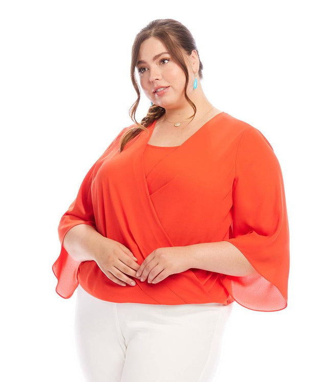 Karen Kane Bright Orange Plus Size Drape Front Crossover Top Karen Kane