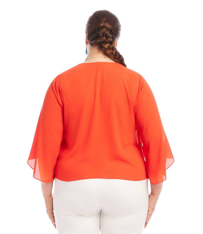 Karen Kane Bright Orange Plus Size Drape Front Crossover Top Karen Kane