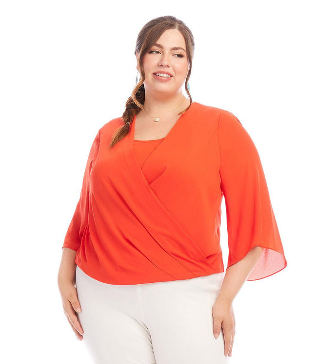 karen kane Bright Orange Plus Size Drape Front Crossover Top Karen Kane