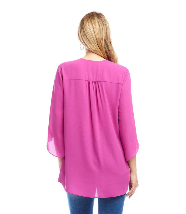 Karen Kane Bright Pink Bracelet Sleeve Asymmetric Top Karen Kane