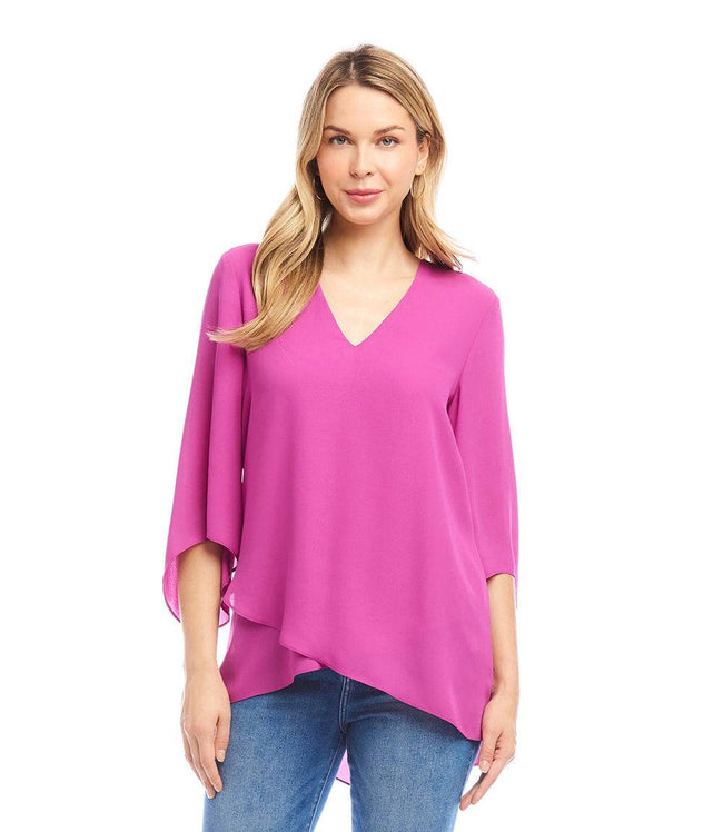 karen kane Bright Pink Bracelet Sleeve Asymmetric Top Karen Kane