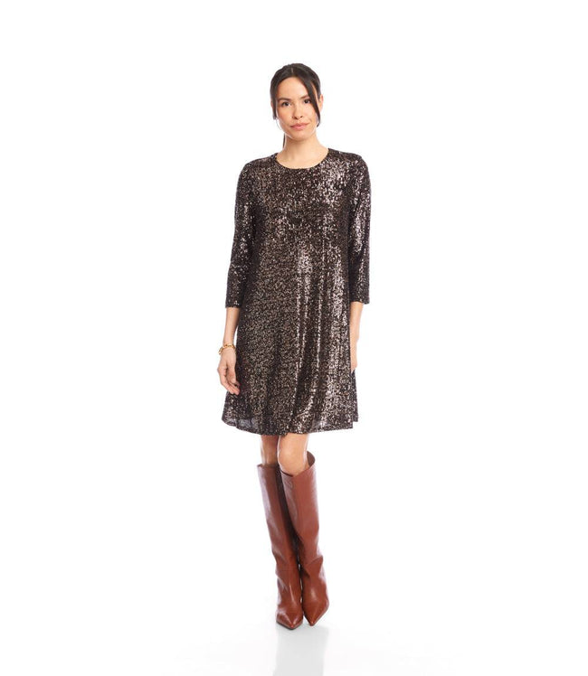 Karen Kane Brown 3/4 Sleeve Sequin Swing Dress Karen Kane