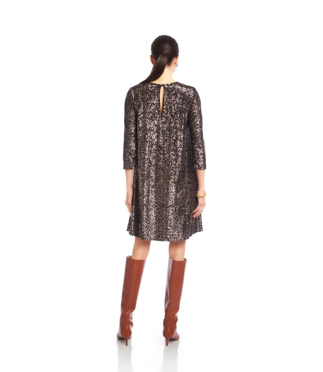 Karen Kane Brown 3/4 Sleeve Sequin Swing Dress Karen Kane